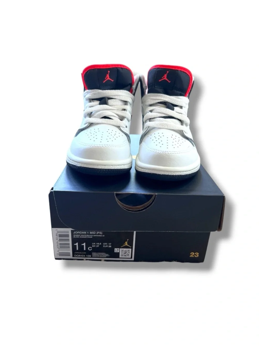 Jordan AJ 1 Mid Preschool boys sneakers - White, Black & Red - Picture 7 of 7